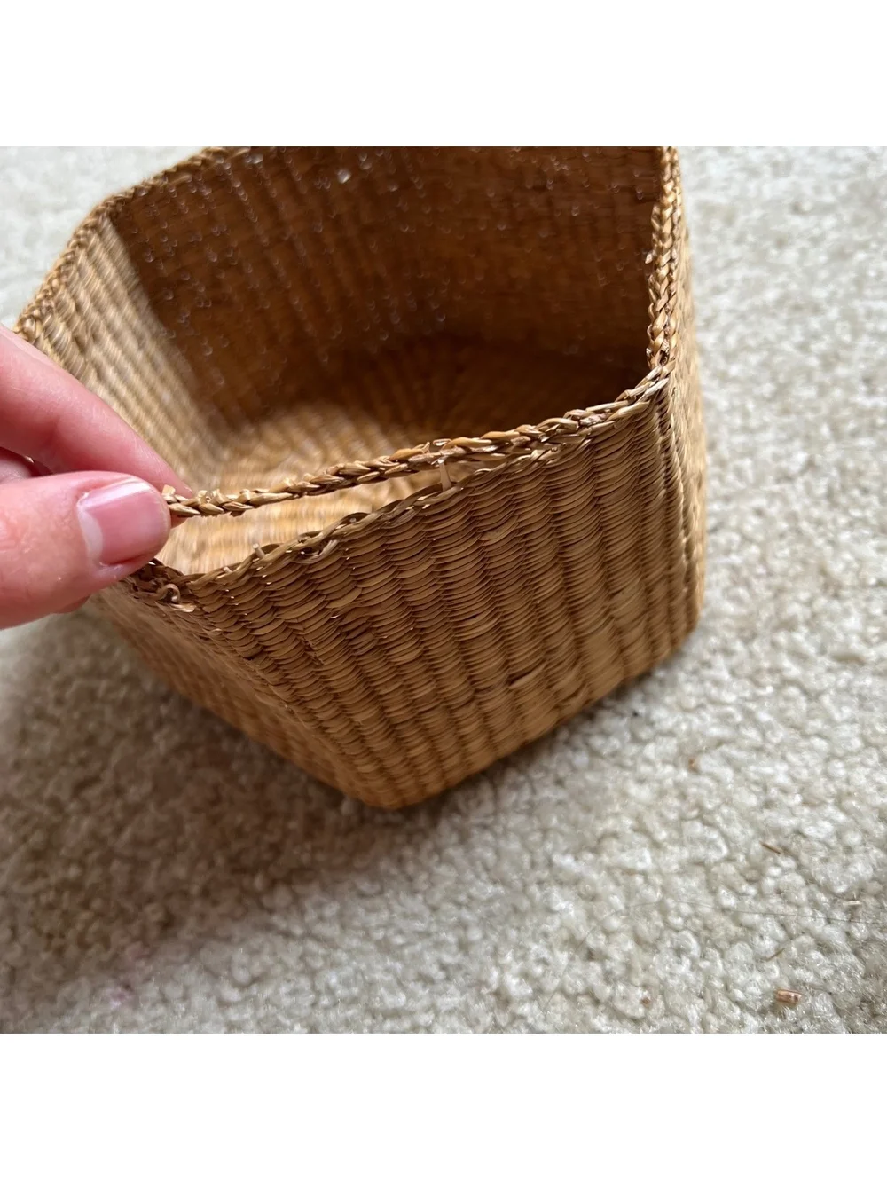 Vintage Set of 3 Hexagonal Woven Rattan Storage Baskets with Lids